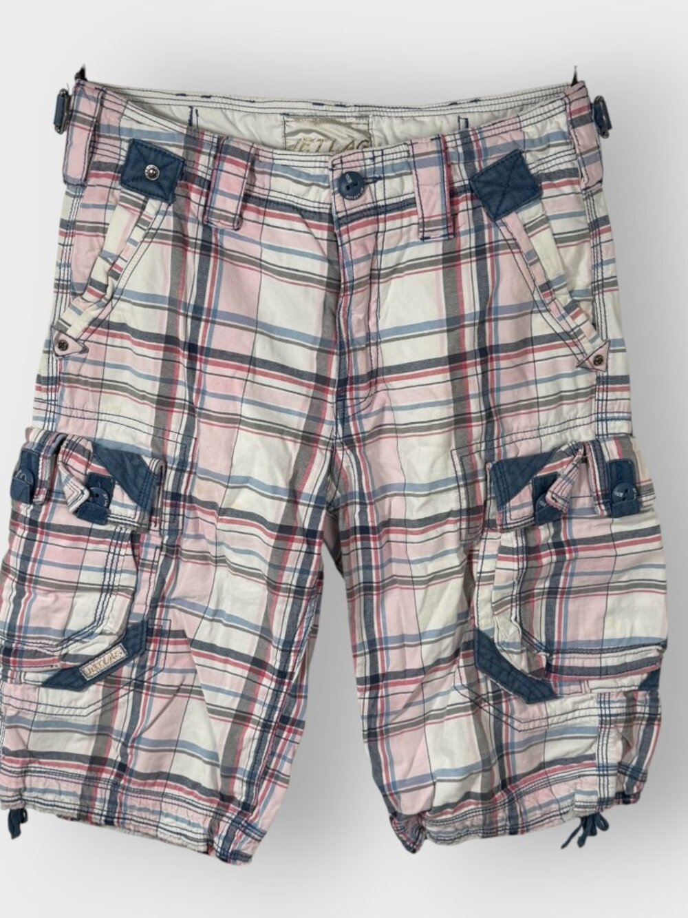 Jet Lag Mens Organic Sanforized Cargo Shorts | 33 | Plaid | Utility Gorpcore